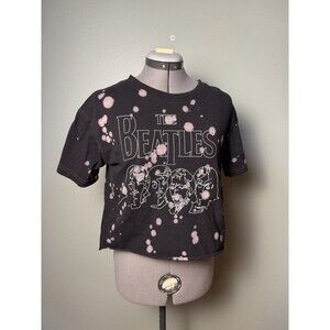 Hard Rock Cafe The Beatles Crop Top Bleach Splatter Black Size Small